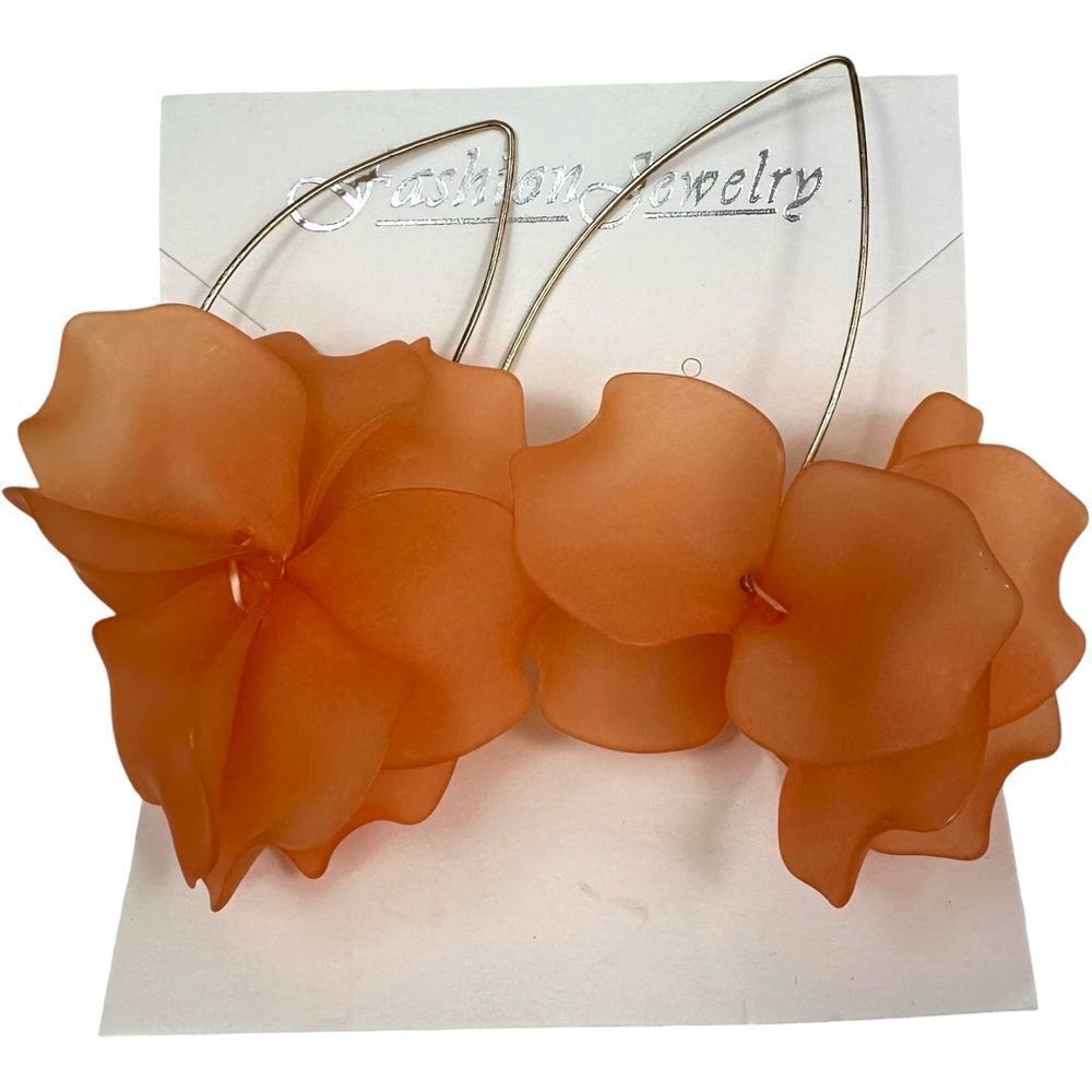 Orange Gold Floral Dangle Earrings NWT - Picture 4 of 4
